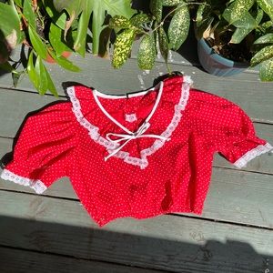 Vintage 70’s 80’s Red White Cottagecore Crop Top S